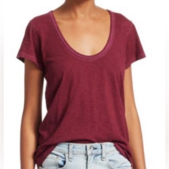 Rag & Bone U Neck Maroon Slub Tee Pima Cotton Short Sleeve Crew Neck Top Sz XS - Picture 2 of 9